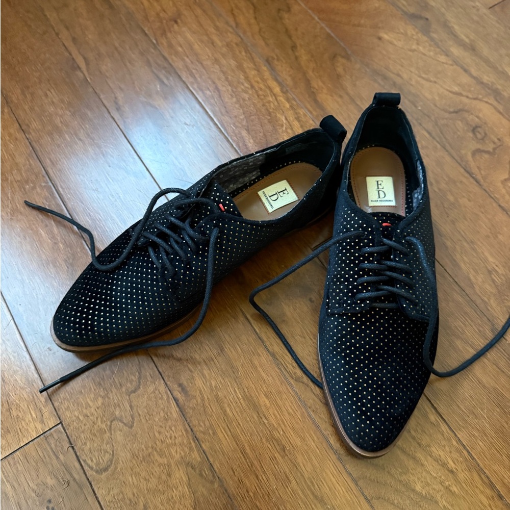 Ellen Degeneres Black and Gold Polka Dot Loafers